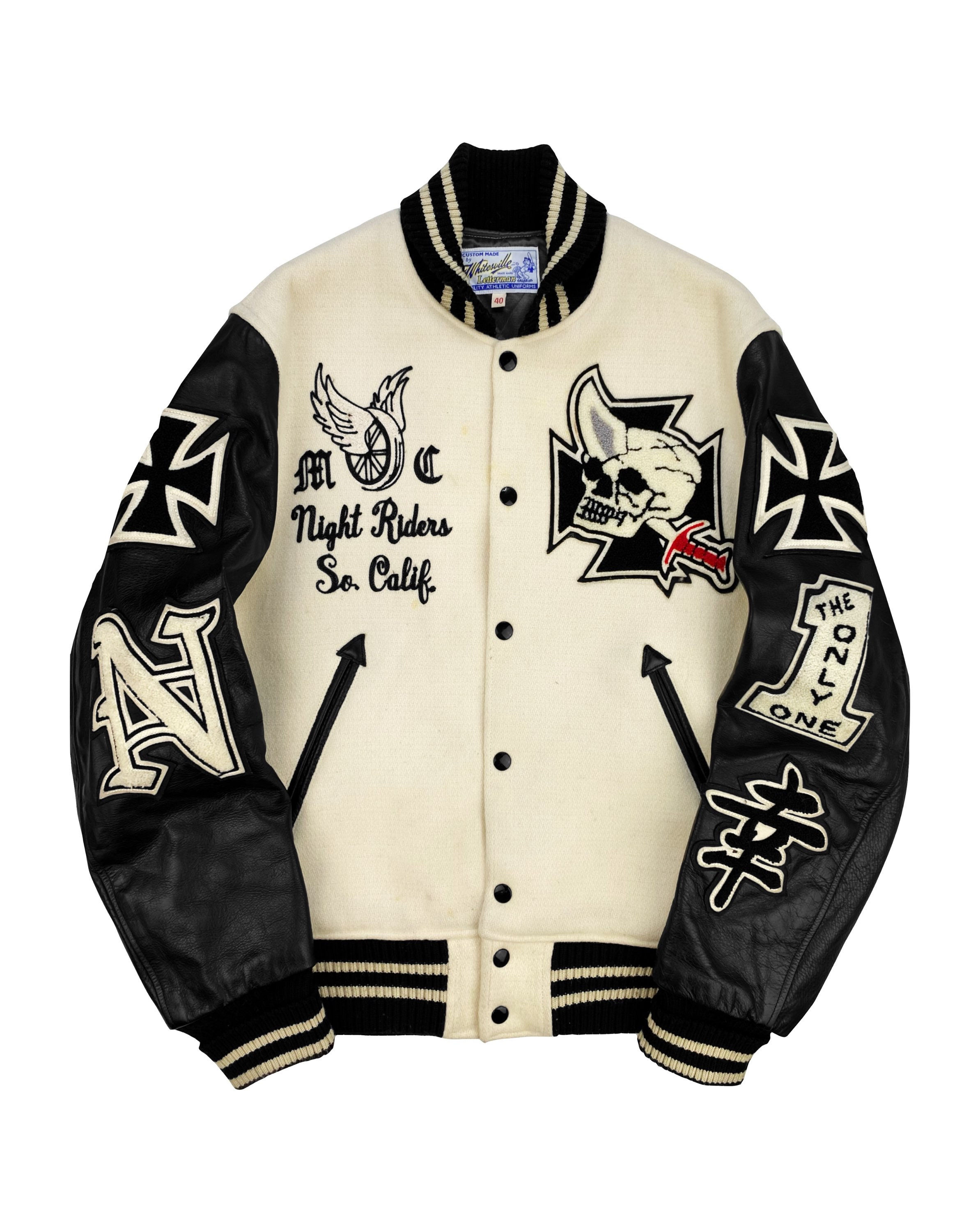 2000s Whitesville ‘Night Rider’ Leather Chenille Patched Varsity Jacket