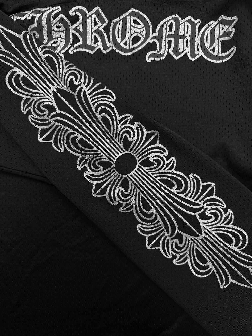 Thumbnail: Chrome Hearts Black Floral CH Long Sleeve Mesh Jersey 