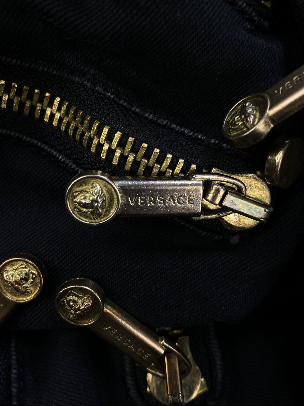 Thumbnail: Versace Multi Zip Pocket Metallic Black Denim Jeans