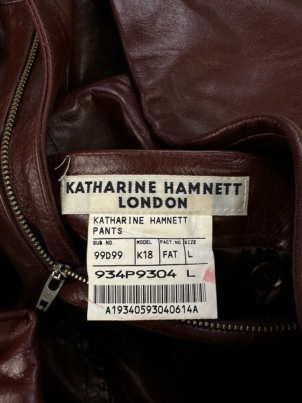 Thumbnail: Katharine Hamnett Blood Red Calfskin Leather Pants