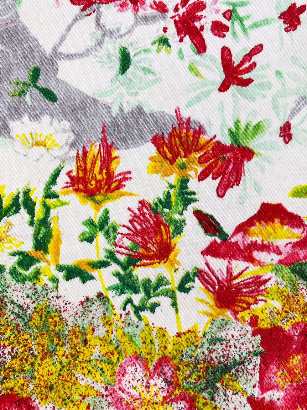 Thumbnail: SS05 Helmut Lang Swiss Floral Print Flared Denim