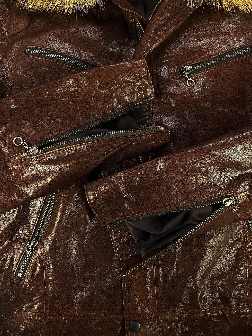 Thumbnail: 00s Tete Homme Caramel Fur Collar Multi Zip Leather Jacket