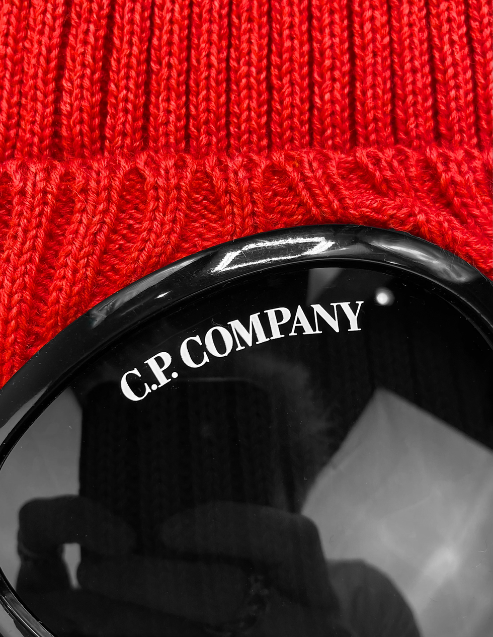 Thumbnail: C.P. Company Red Merino Wool Knit Goggle Beanie 