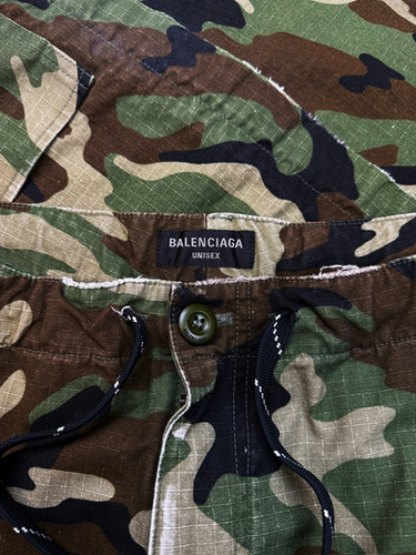 AW24 Balenciaga Wide Leg Green Camouflage Convertible Cargo Pants