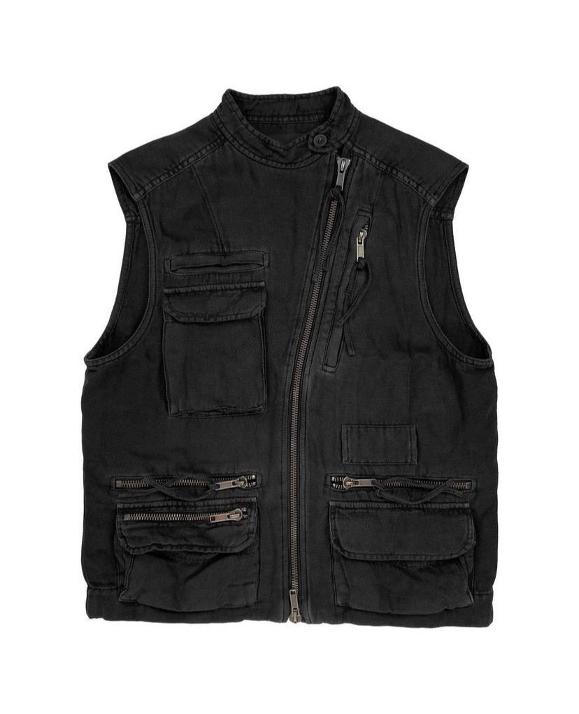 SS16 Haider Ackermann Asymmetrical Washed Denim Cargo Vest