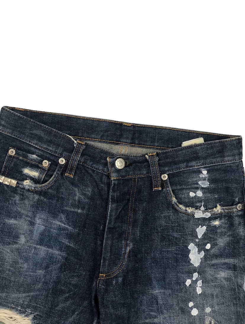 Thumbnail: 1998 Helmut Lang Distressed Paint Splatter Denim Shorts