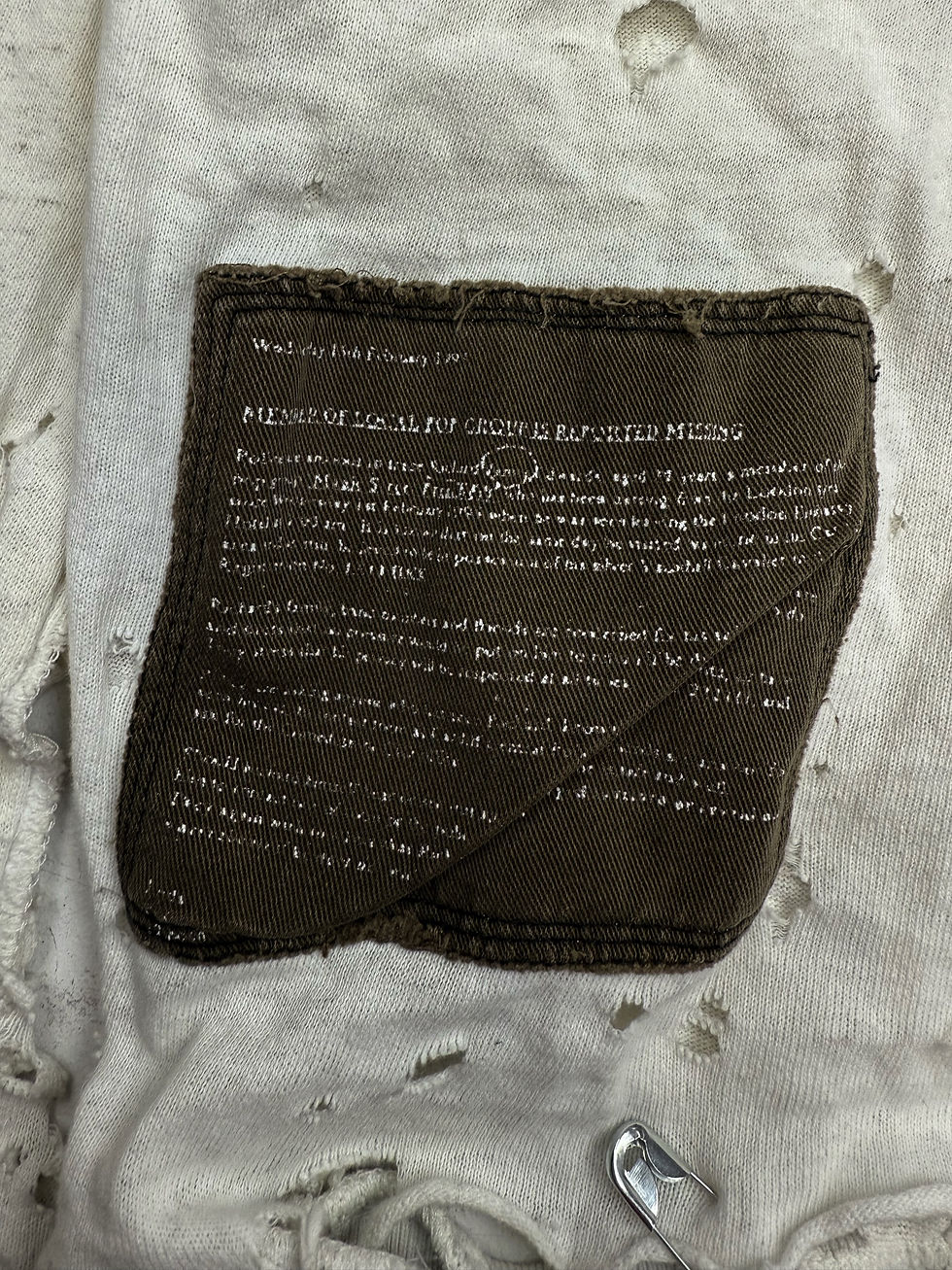 Thumbnail: AW01 Raf Simons ‘Riot Riot Riot’ White Distressed Patchwork Crewneck
