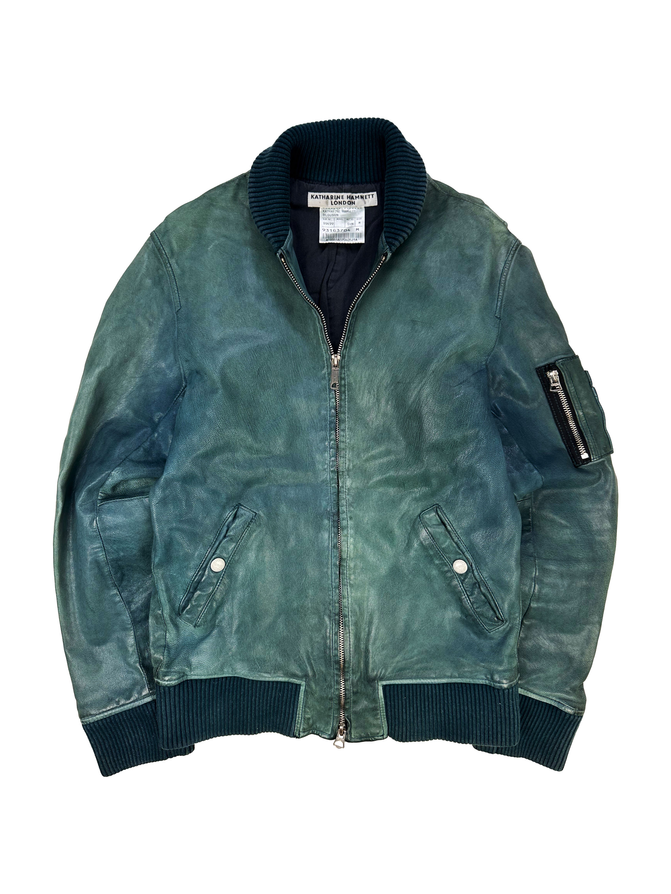 Katharine Hamnett Teal MA-1 Sheepskin Leather Bomber Jacket