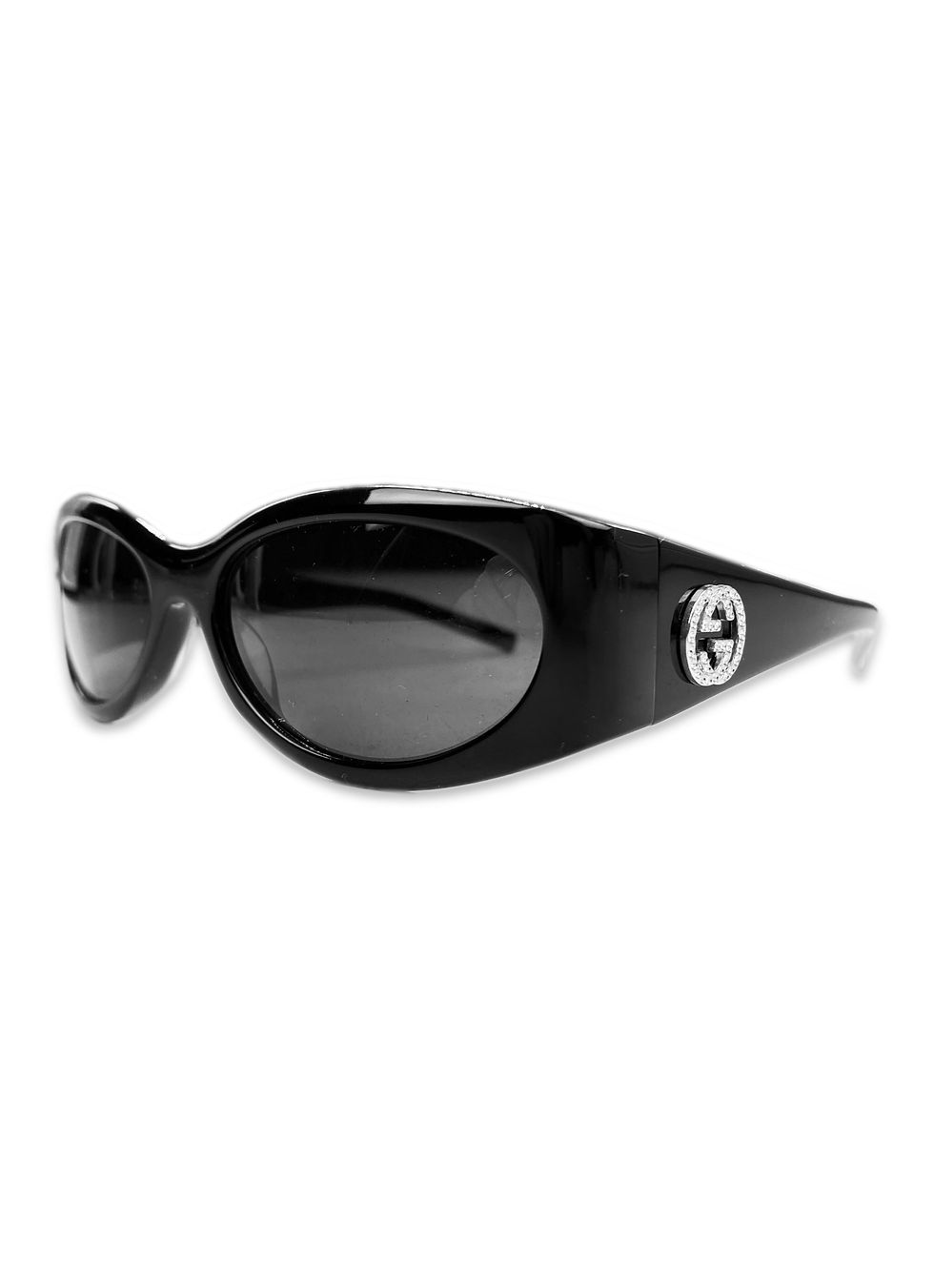 Thumbnail: Gucci ‘GG’ Rhinestone Logo Black Glossy Rounded Frame Sunglasses