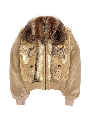 DOLCE&GABBANA ミリタリー加工パーカー ラビットファー 48 AW04 Dolce & Gabbana D-Ring Racoon Fur Aviator Bomber Jacket