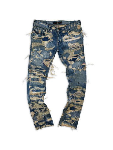 AW05 Undercover 85 Reworked 'Arts & Crafts' Distressed Blue Denim