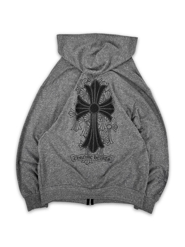 【美品】Chrome Hearts DGR ZIP GROVE Chrome Hearts 'Cross' Graphic Dagger Full-zip Grey Hoodie