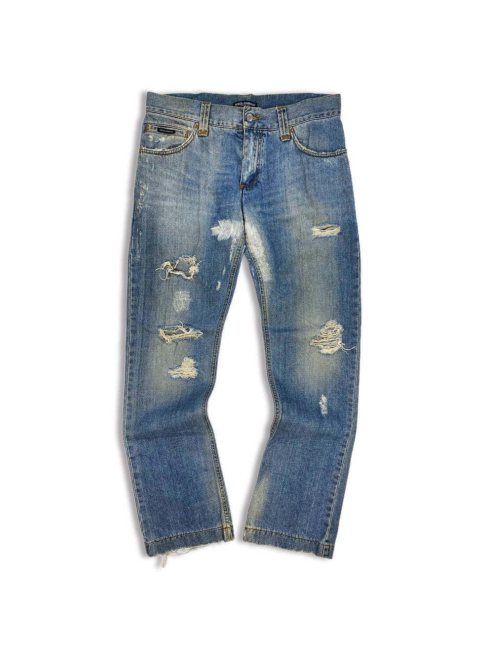 Thumbnail: Dolce & Gabbana Light Wash Distressed Boot Cut Denim Jeans