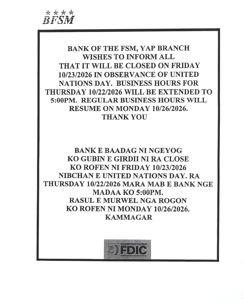 ANNOUNCEMENT: Bank of FSM