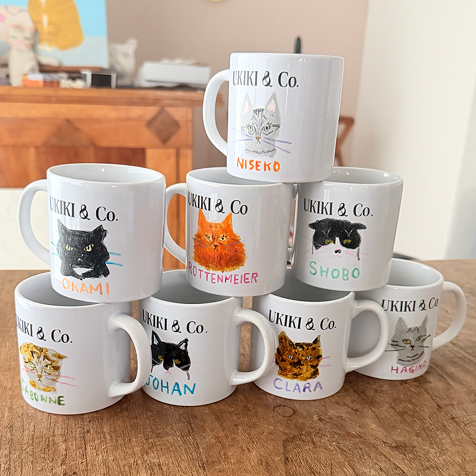 サムネイル： UKIKI CAT HAND PAINT MUG & COASTER SET