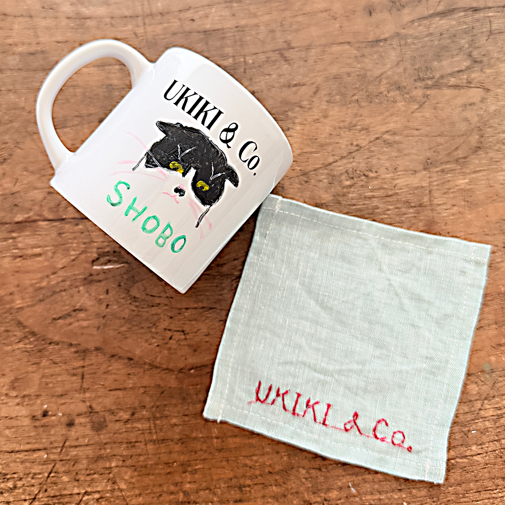 UKIKI CAT HAND PAINT MUG & COASTER SET