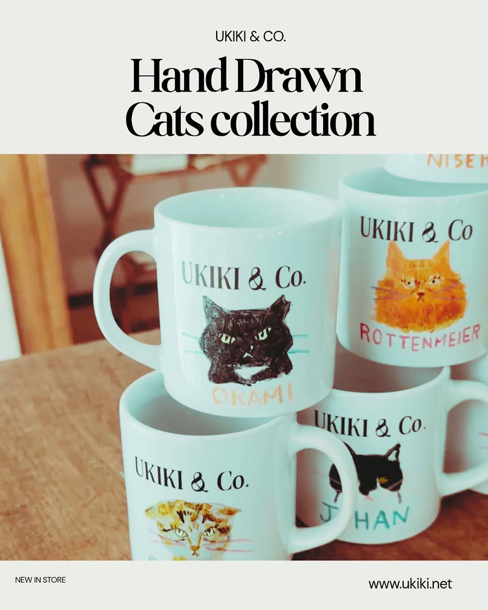 サムネイル： UKIKI CAT HAND PAINT MUG & COASTER SET