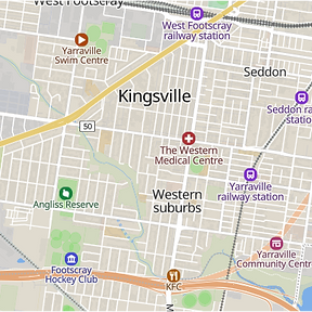 ap of Kingsville, Melbourne, showing our service area for contemporary and heritage custom home builds.