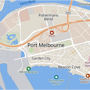Map of Port Melbourne, showing our service area for high-end, sleek coastal custom homes.