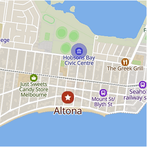 Map of Altona, Melbourne, showing our service area for comfortable, year-round performance family homes.