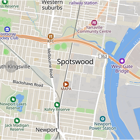 Map of Spotswood, Melbourne, highlighting our high-performance custom home building service area.
