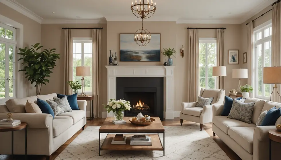 Eye-level view of a beautifully staged living room