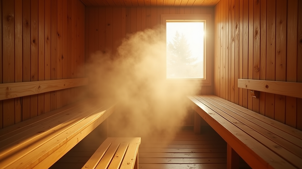High angle view of a steaming sauna room