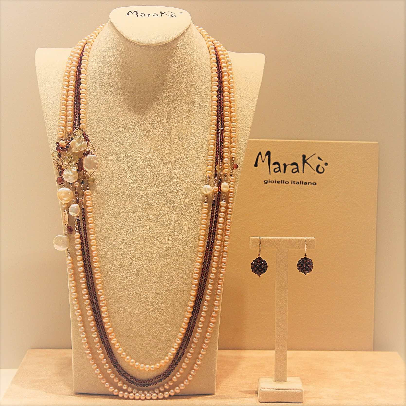 Gioielli perle rosa e bianche coltivate, granato diamond e quarzo citrino