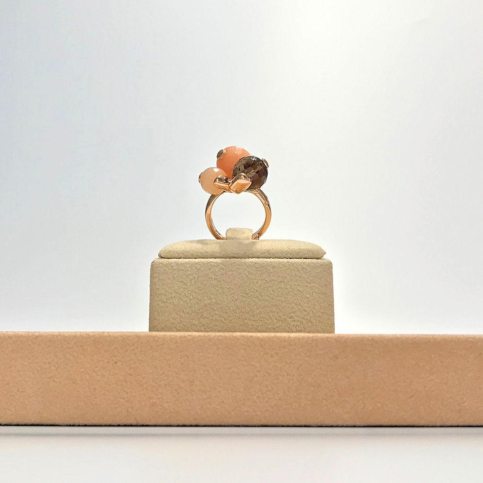 Anello giada salmone e quarzo fumé - Modello 3 Sfere