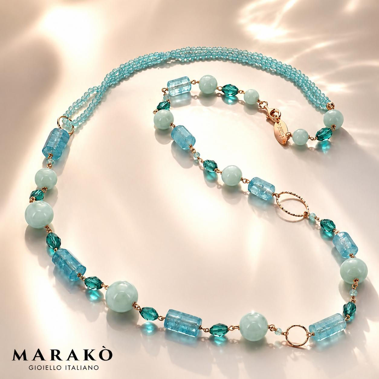 Collana lunga pietre dure verde acqua- Marakò