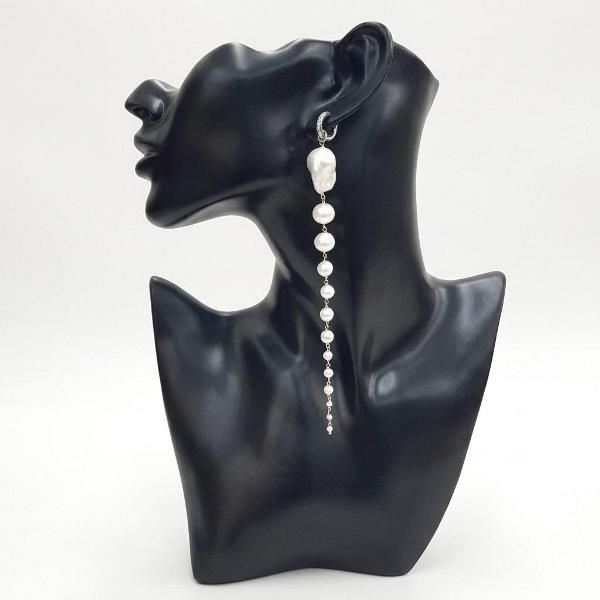 Mono orecchino in argento 925 con zirconi e perle coltivate