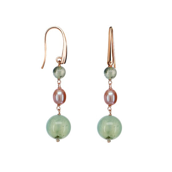 Orecchini Dream -Quarzo rutilato verde,  perle coltivate