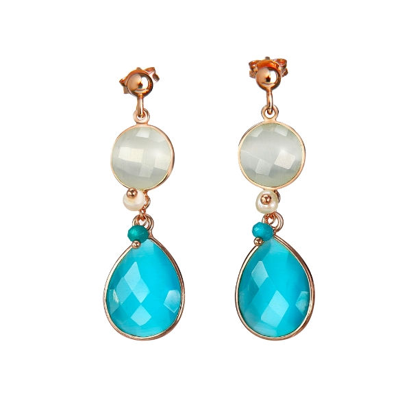 Orecchini Attrazione-Giada verde Acqua e agata bianca idrotermale