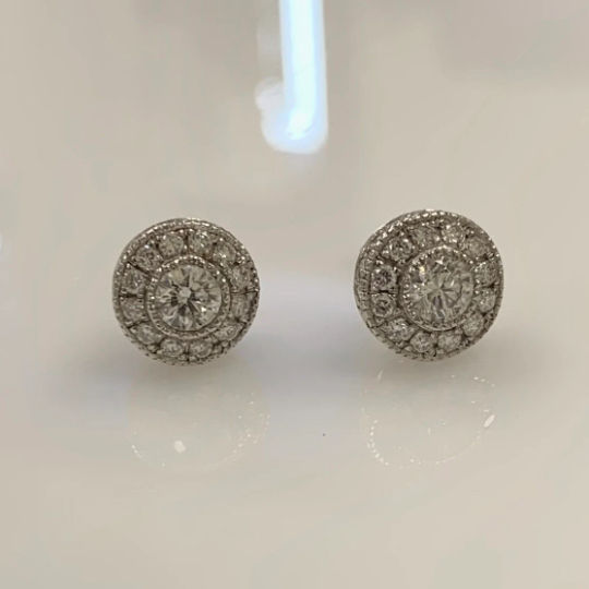18K 1.14 CTW Micro Pave Diamond Studs