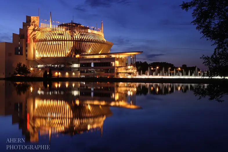 Architecture photographer Montreal — Casino Montreal blue hour Notre-Dame Island Jean-Drapeau — Ahern Photographie
