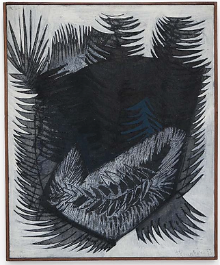 Sans titre, huile sur toile, 60 x 49 cm, 1955. Étiquette de la 7e Biennale de São Paolo, 1963. © Juan Esteves pour la Galerie Frente