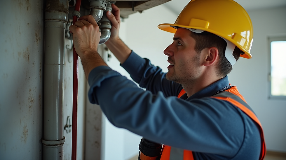 Close-up view of home inspector checking plumbing systems