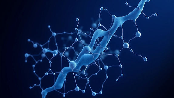 protein-protein network, 16_9, Deep navy-blue to midnight-blue gradient background, Aspect