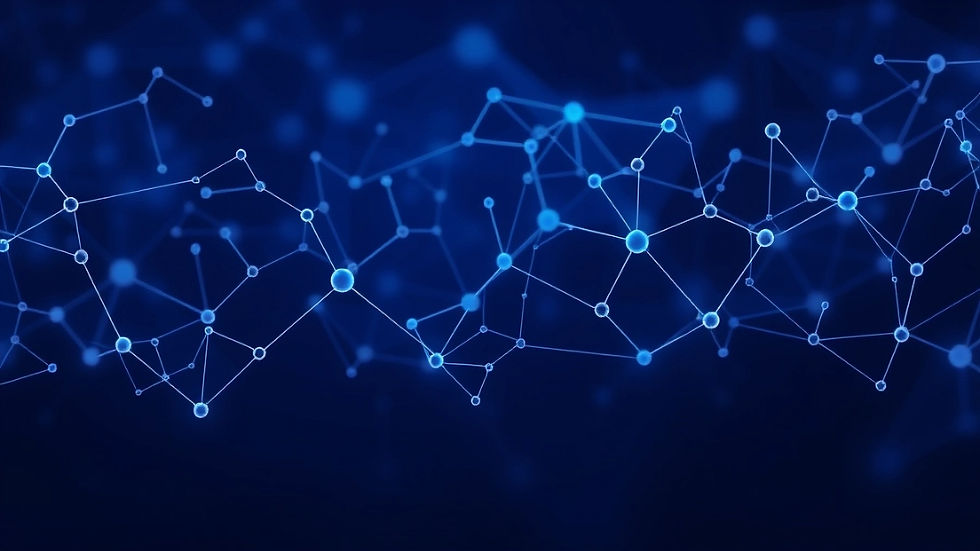 Dark blue scientific background with subtle molecular network and faint LC-MS data lines,