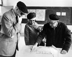 Benjamin Mazar and William F. Albright and his wife during a visit to the Western Wall excavations