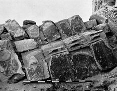 The 1955 Masada Survey, a collapsed pilaster on the lower terrace of the Northern Palace