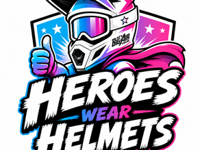 Heroes Wear Helmets safety campaign logo featuring a helmeted ATV rider giving a thumbs-up