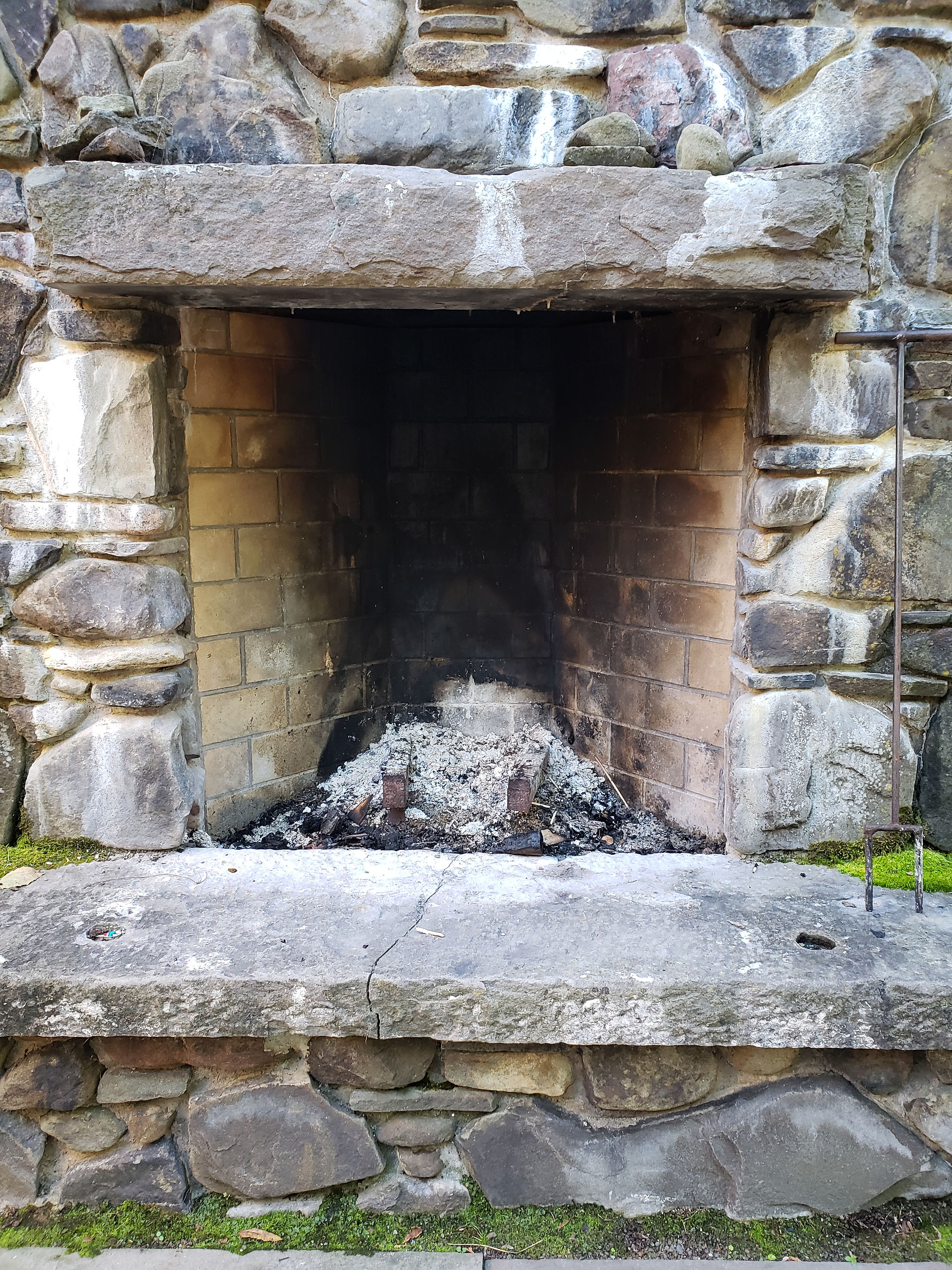 The fireplace. 