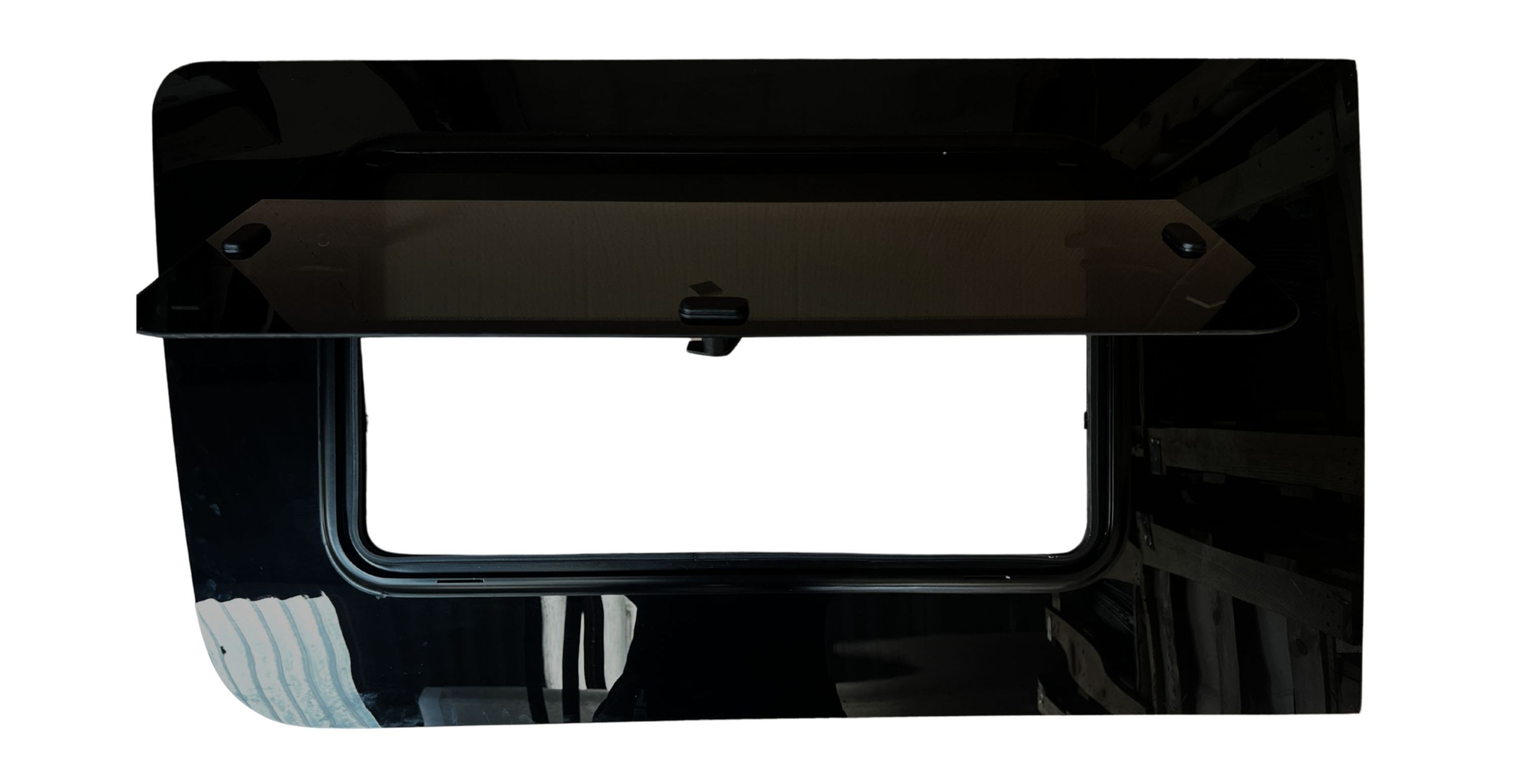 N/S front Safari opening privacy glass window for Mercedes Sprinter and VW Crafter, with the flap open