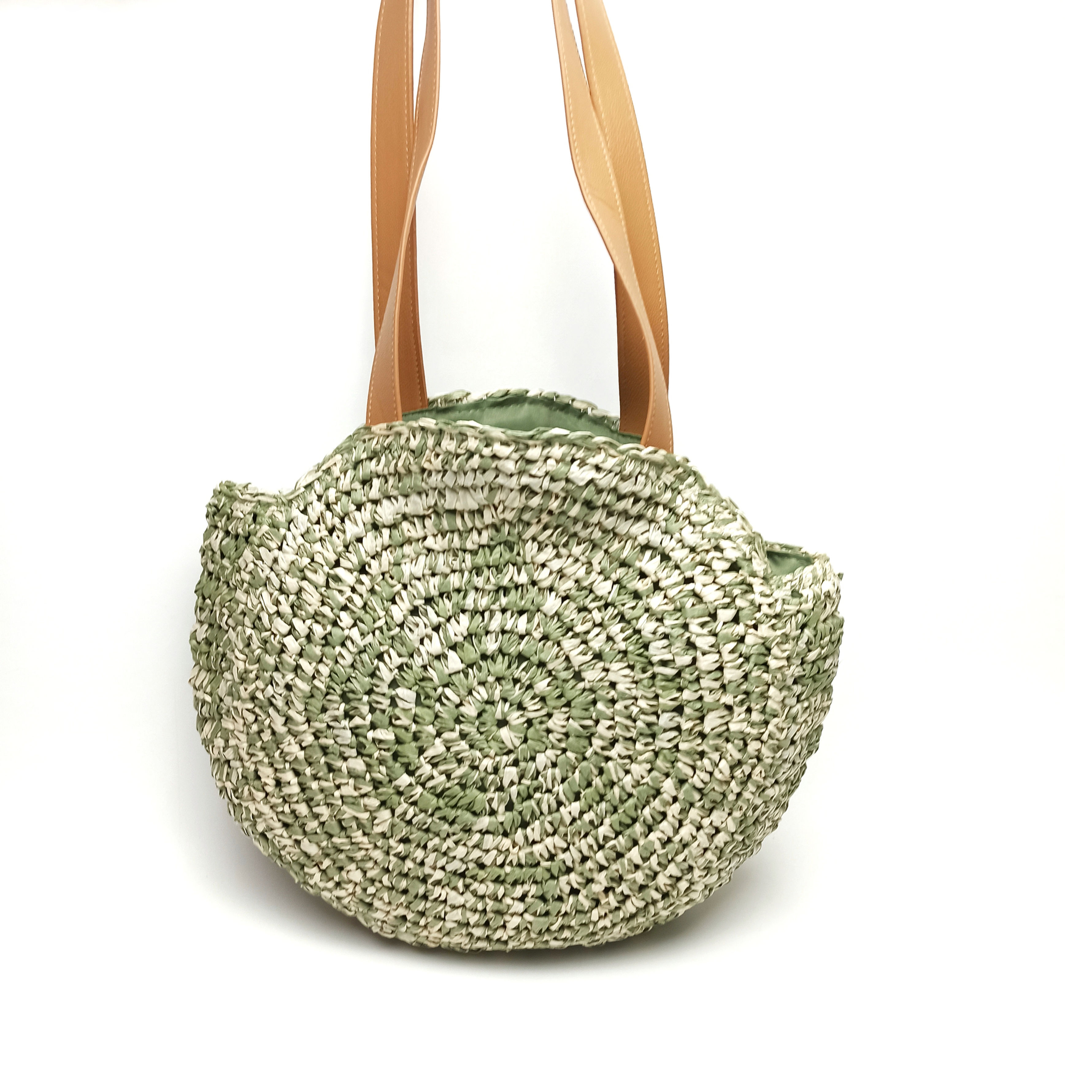 Bolso Redondo Combinado Rafia