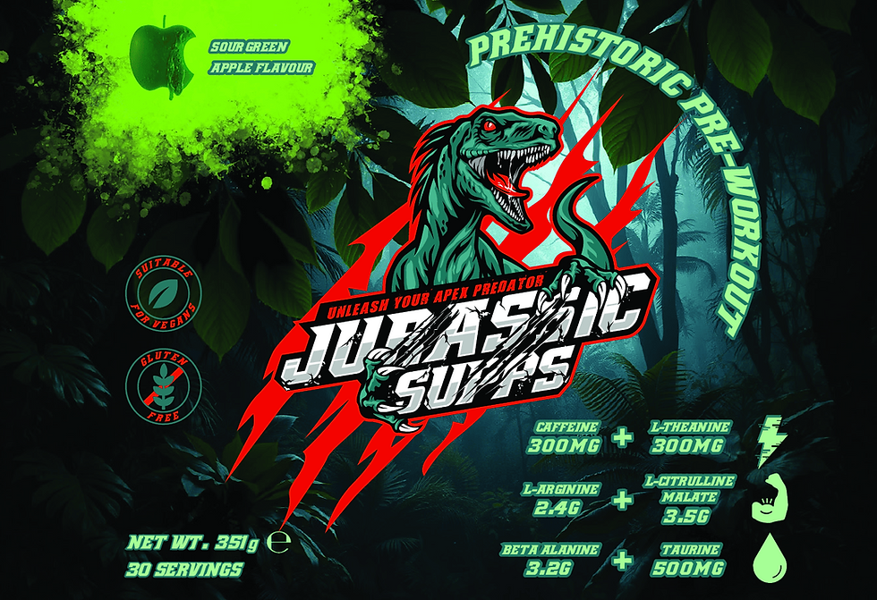 Thumbnail: Front of the logo with the iconic raptor jurassic supps logo.