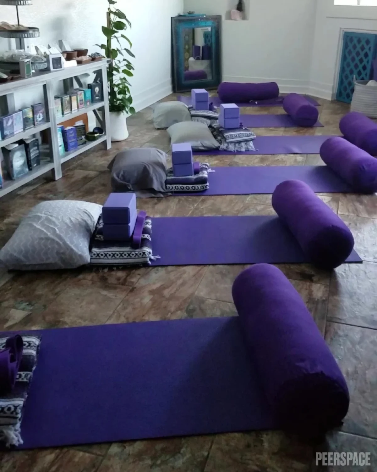 Purple Mat and Breathwork Set up for Rent Yoga Breathwork Studio in Houston at Breathe Connect Thrive