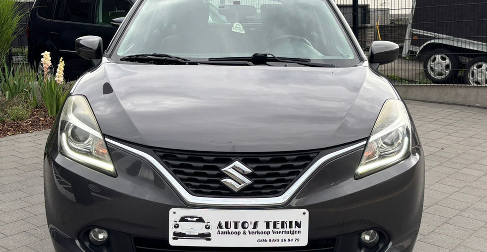 Suzuki Baleno Benzine Automaat 2019 vooraanzicht met LED-verlichting en compacte stadswagen uitstraling