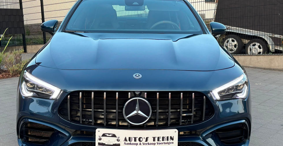 Mercedes CLA 45 S AMG 4MATIC+ 421 PK 2021 vooraanzicht met panoramisch schuifdak en sportieve AMG-uitstraling