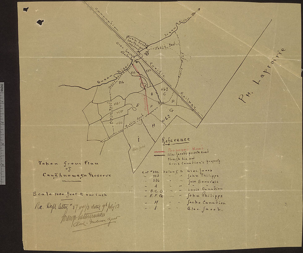[Caughnawaga Reserve no.14]. Taken from plan of Caughnawaga Reserve [cartographic material], 1913, RG10M 78903/78, Box number: 2000002178, File number: 87041-3, Maps and plans of Indian reserves in eastern Canada, Red Series, Headquarters central registry system, Indian and Inuit Affairs Program sous-fonds, Department of Indian Affairs and Northern Development fonds, Library and Archives Canada, Ottawa, Ontario. 